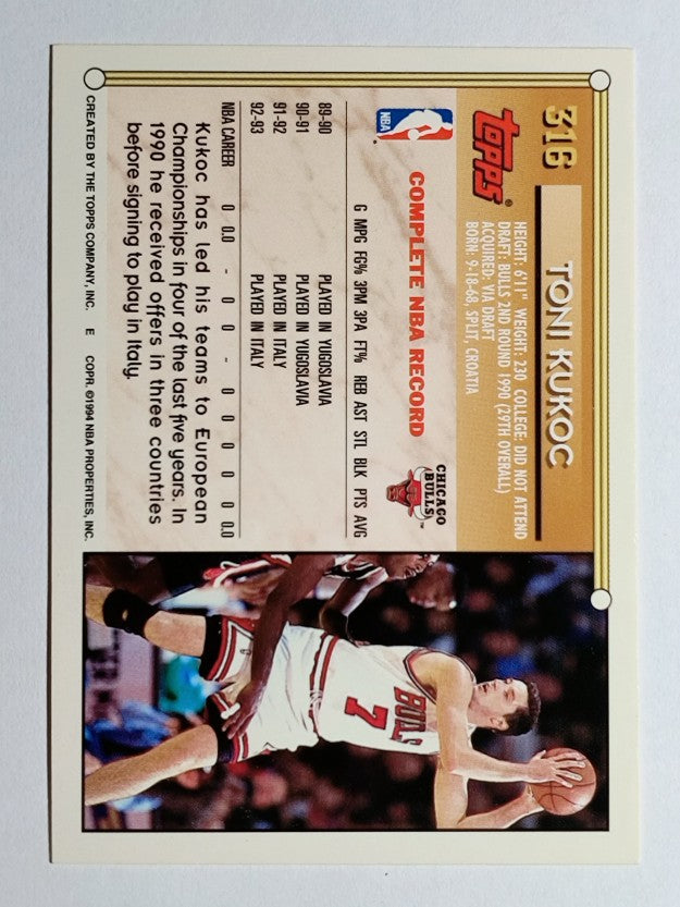 1993-94 Topps #316 Toni Kukoc RC