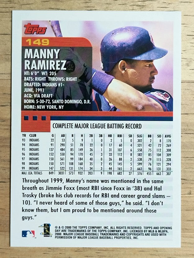 2000 Topps Opening Day #149 Manny Ramirez