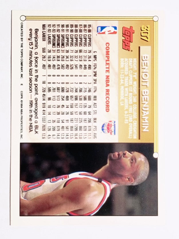 1993-94 Topps Gold #307 Benoit Benjamin