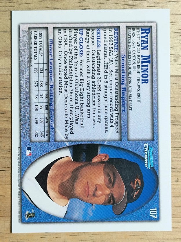 1998 Bowman Chrome #107 Ryan Minor RC