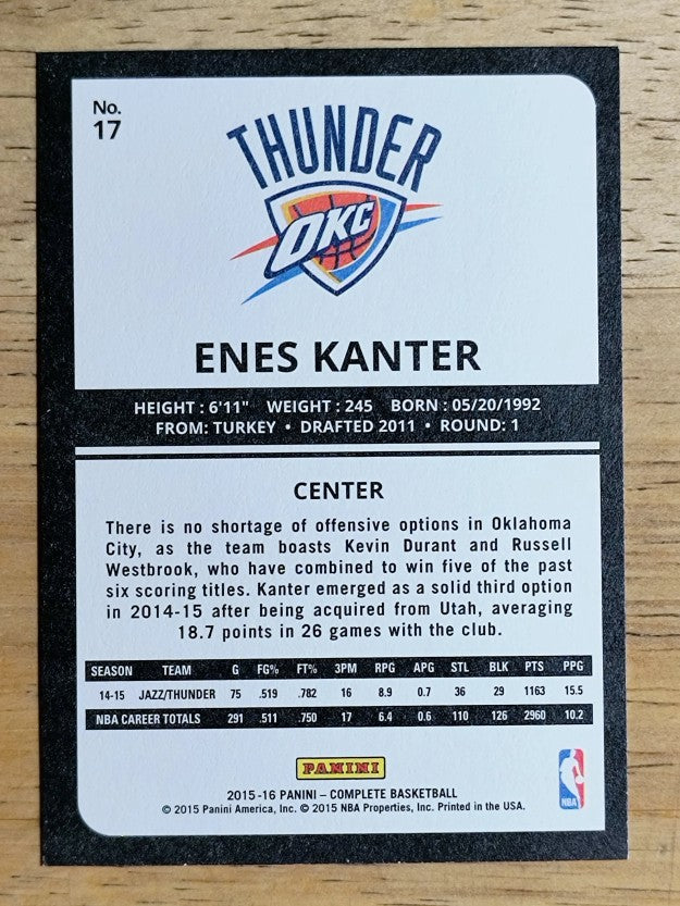 2015-16 Panini Complete #17 Enes Kanter