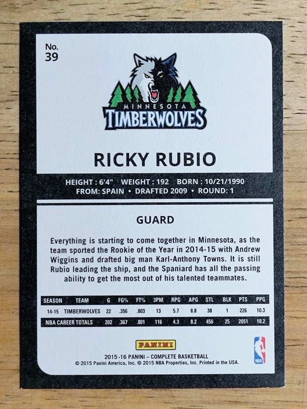 2015-16 Panini Complete #39 Ricky Rubio