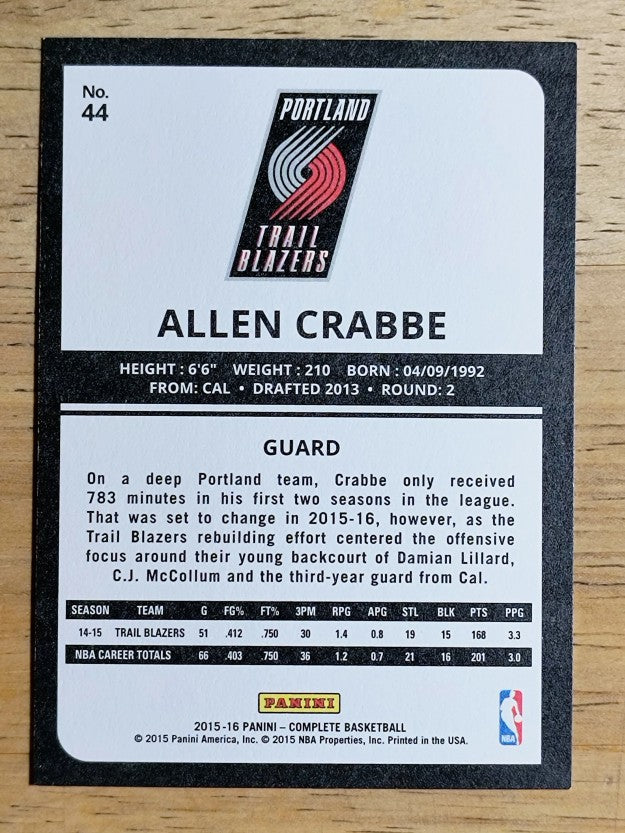 2015-16 Panini Complete #44 Allen Crabbe