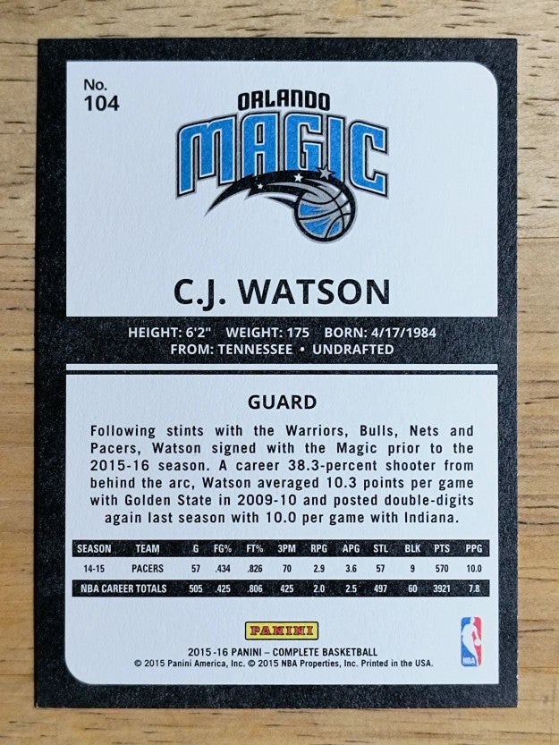 2015-16 Panini Complete #104 C.J. Watson