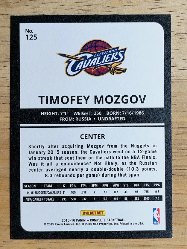 2015-16 Panini Complete #125 Timofey Mozgov