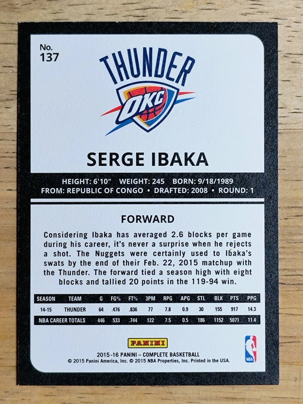 2015-16 Panini Complete #137 Serge Ibaka