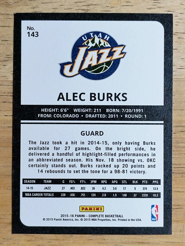 2015-16 Panini Complete #143 Alec Burks