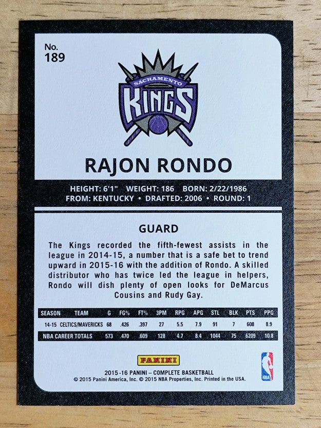 2015-16 Panini Complete #189 Rajon Rondo