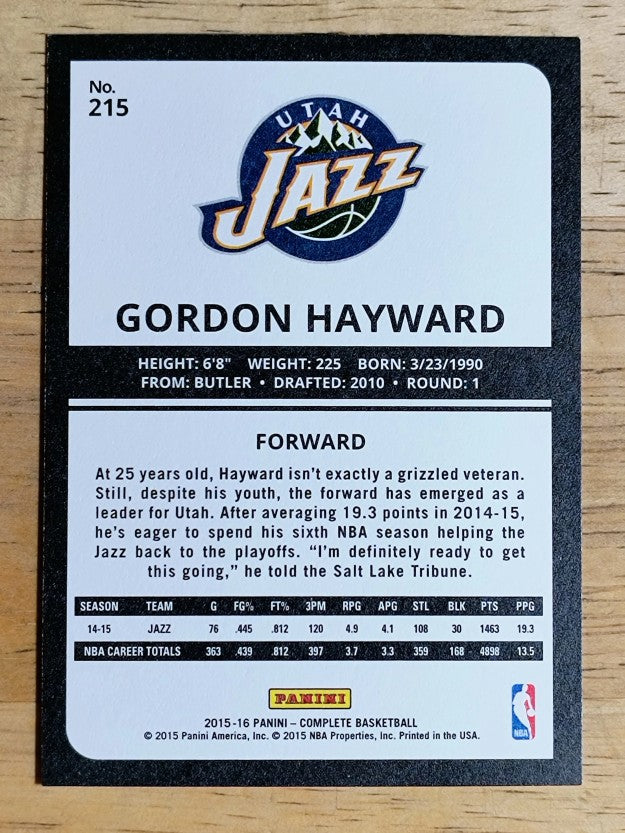 2015-16 Panini Complete #215 Gordon Hayward