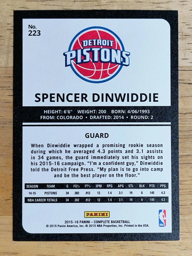 2015-16 Panini Complete #223 Spencer Dinwiddie