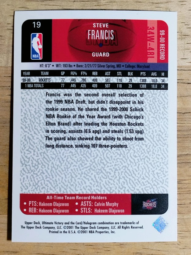 2000-01 Ultimate Victory #19 Steve Francis