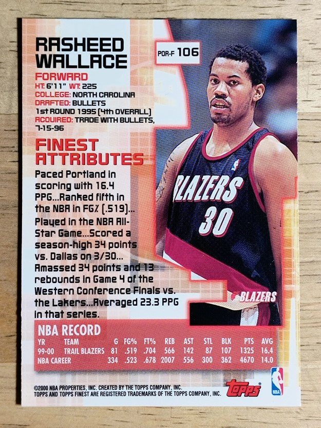 2000-01 Finest #106 Rasheed Wallace