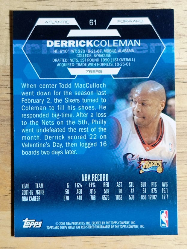 2002-03 Finest #61 Derrick Coleman
