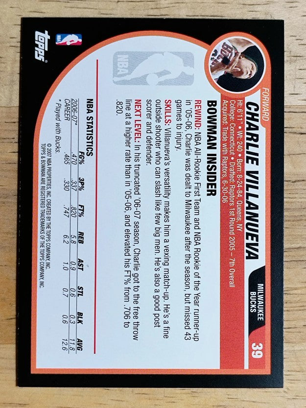 2007-08 Bowman #39 Charlie Villanueva