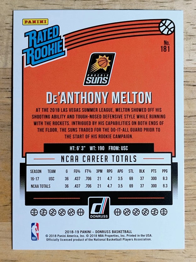 2018-19 Donruss #181 De'Anthony Melton RR RC