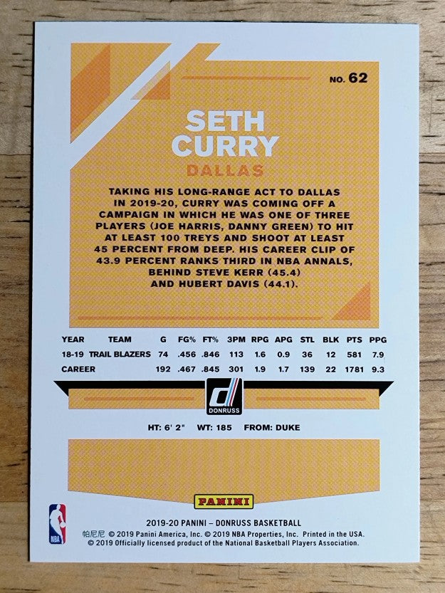 2019-20 Donruss #62 Seth Curry