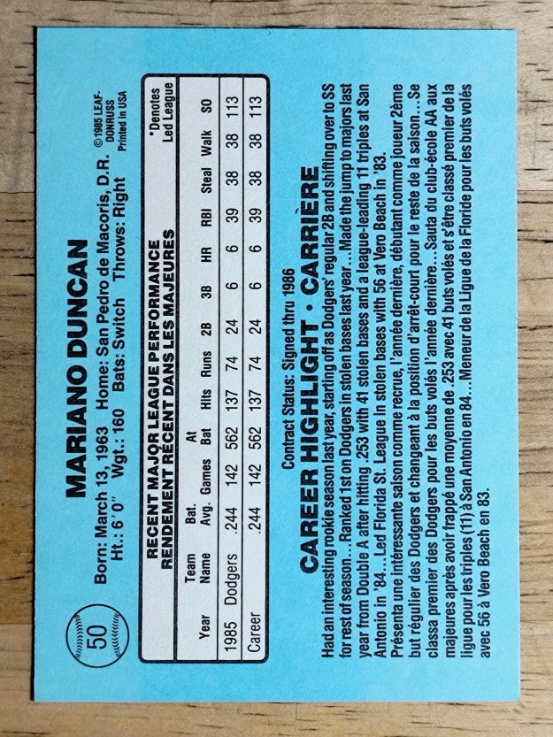 1986 Leaf/Donruss #50 Mariano Duncan