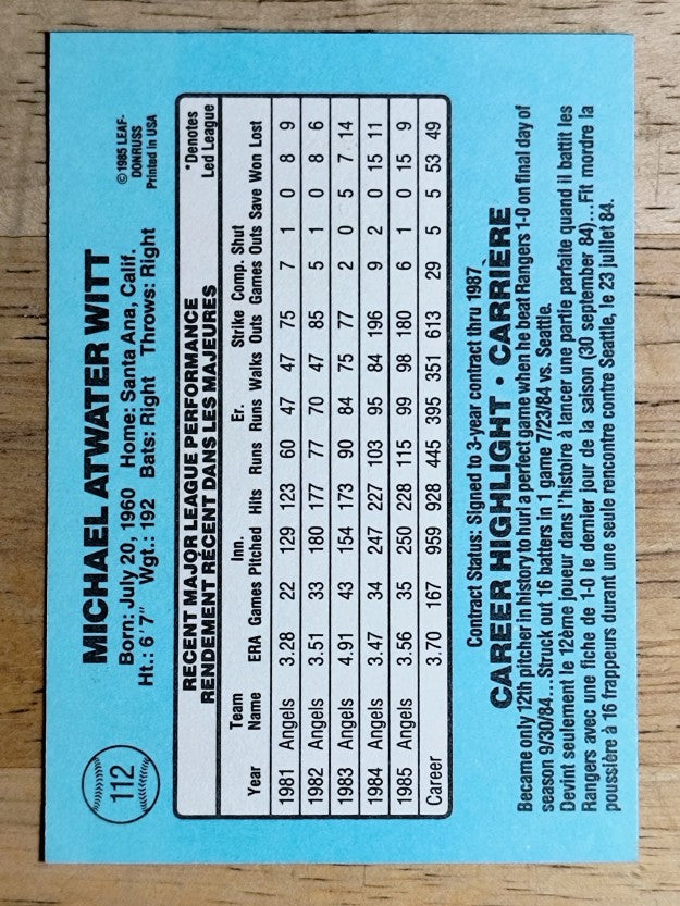 1986 Leaf/Donruss #112 Mike Witt