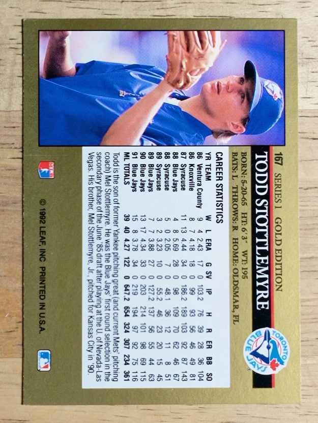 1992 Leaf Black Gold #167 Todd Stottlemyre