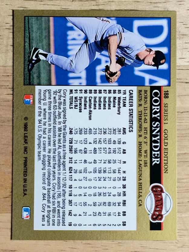 1992 Leaf Black Gold #188 Cory Snyder