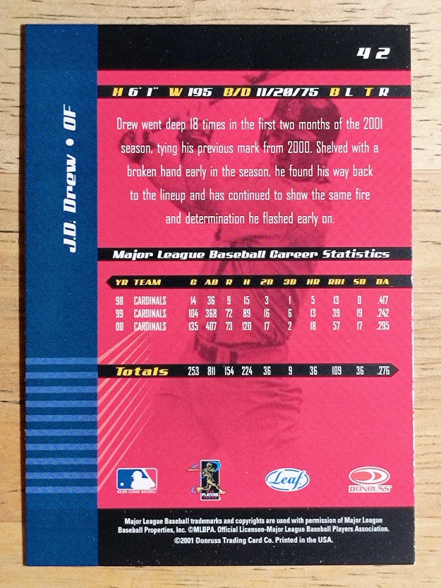 2001 Leaf Limited #42 J.D. Drew
