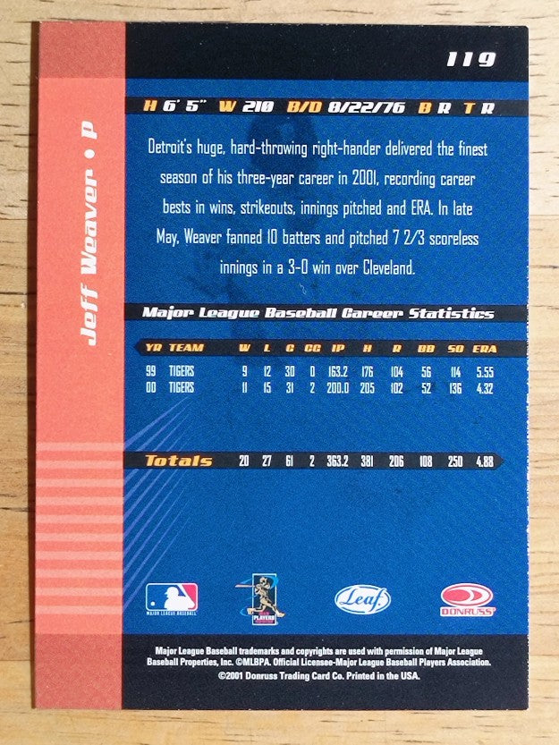 2001 Leaf Limited #119 Jeff Weaver