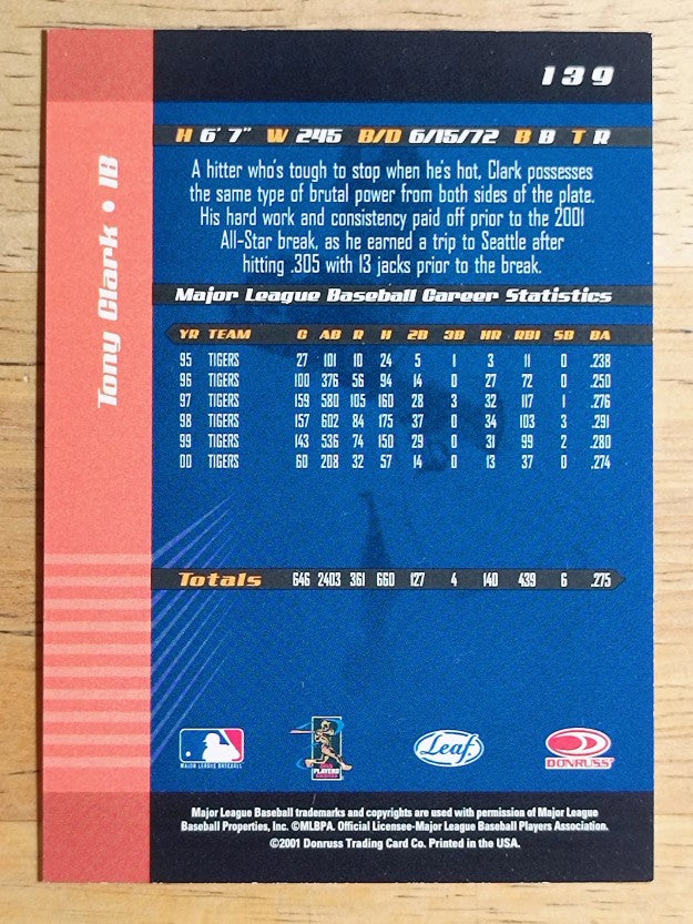 2001 Leaf Limited #139 Tony Clark