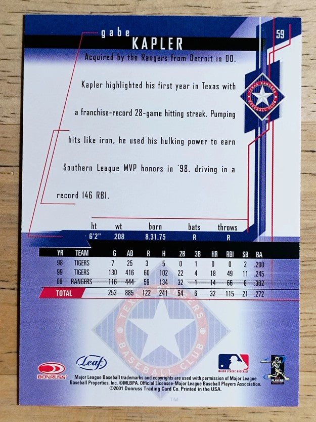 2001 Leaf Rookies and Stars #59 Gabe Kapler