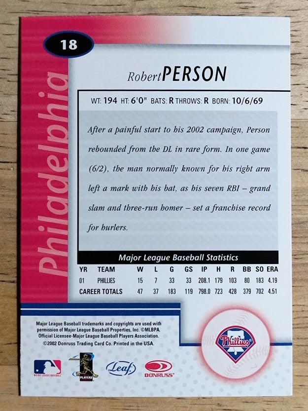 2002 Leaf Certified #18 Robert Person