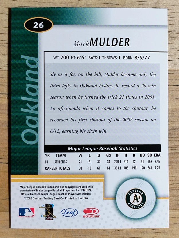 2002 Leaf Certified #26 Mark Mulder