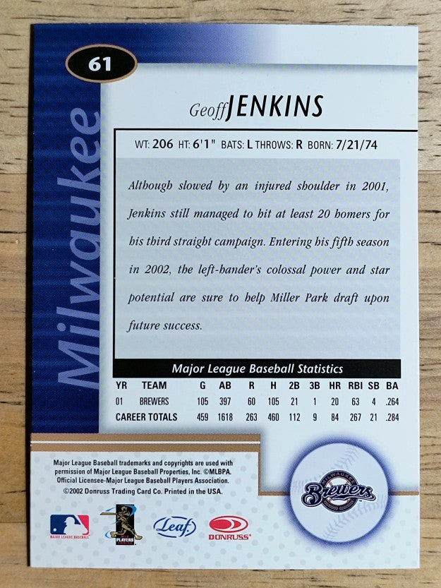 2002 Leaf Certified #61 Geoff Jenkins