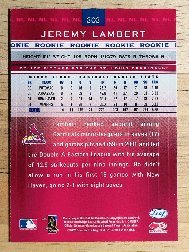 2002 Leaf Rookies and Stars #303 Jeremy Lambert RS RC