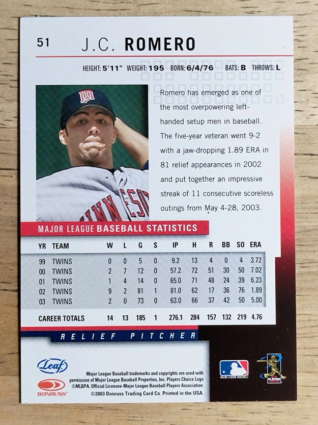 2004 Leaf Second Edition #51 J.C. Romero