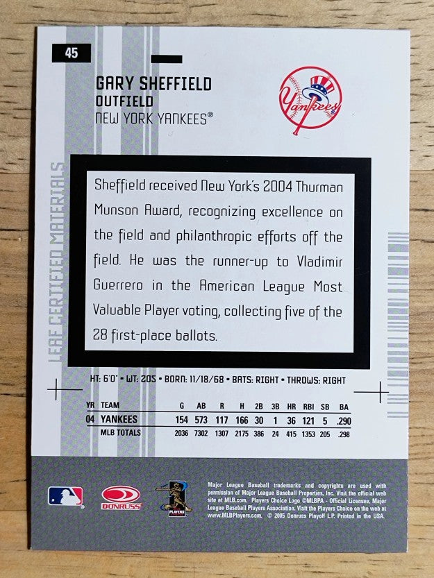 2005 Leaf Certified Materials #45 Gary Sheffield