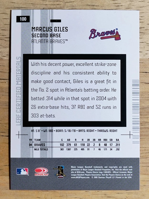 2005 Leaf Certified Materials #100 Marcus Giles