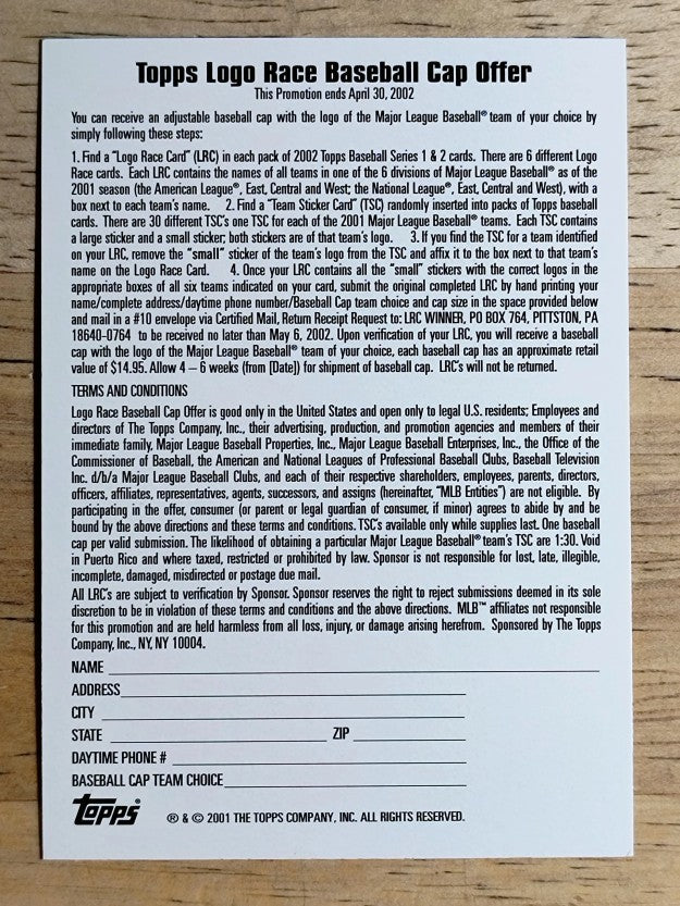 2002 Topps Logo Hat Race #NNO American League East