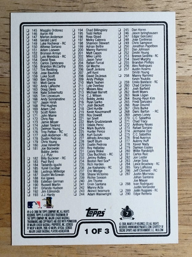 2008 Topps Checklists Hobby Series 1 #1 1-290