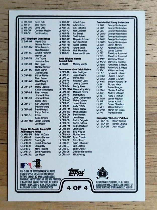 2008 Topps Checklists Hobby Series 2 #4 Inserts