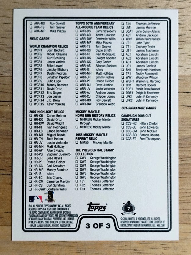 2008 Topps Checklists Retail Series 1 #3 Inserts