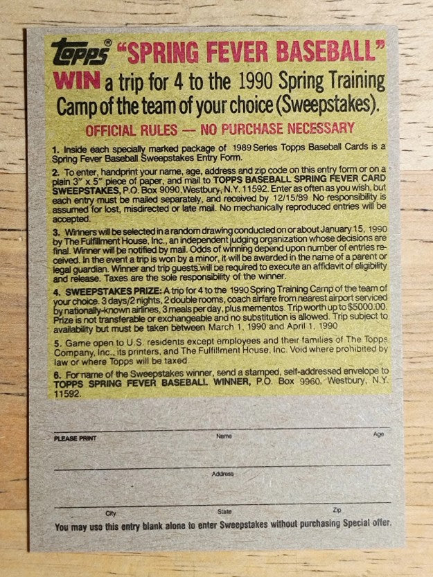 1989 Topps Company Store #NNO Style A Sweatshirt Offer/Gray Back