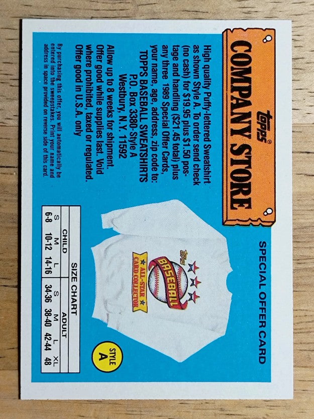 1989 Topps Company Store #NNO Style A Sweatshirt Offer/Gray Back
