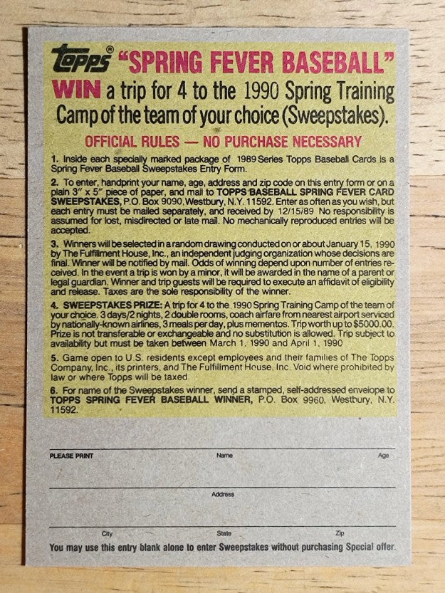 1989 Topps Company Store #NNO Style H T-Shirt Offer/Gray Back