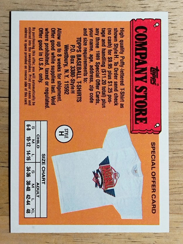 1989 Topps Company Store #NNO Style H T-Shirt Offer/Gray Back