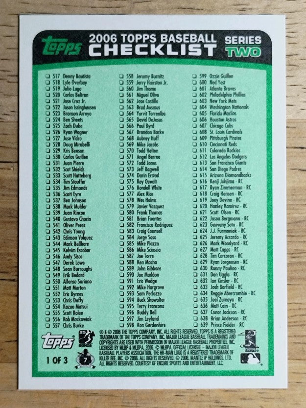 2006 Topps Checklists Green Series 2 #1 331-639