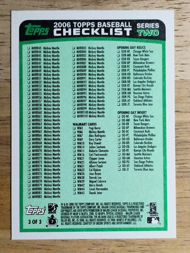 2006 Topps Checklists Green Series 2 #3 Inserts
