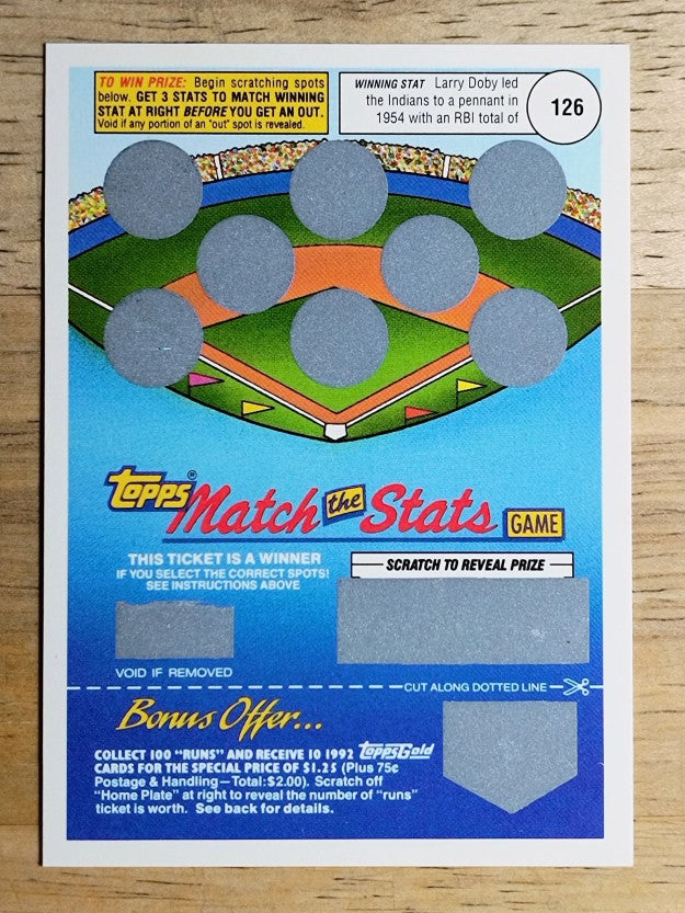 1992 Topps Gold Winner Scratch Cards #NNO Larry Doby
