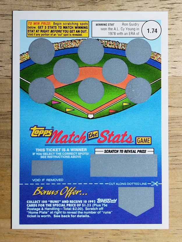 1992 Topps Gold Winner Scratch Cards #NNO Ron Guidry