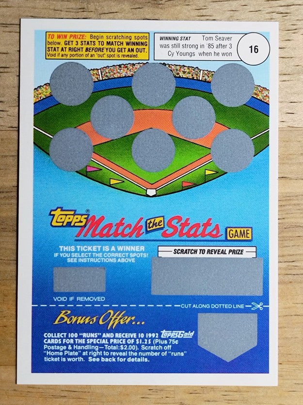 1992 Topps Gold Winner Scratch Cards #NNO Tom Seaver