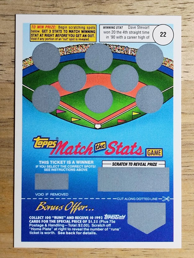 1992 Topps Gold Winner Scratch Cards #NNO Dave Stewart