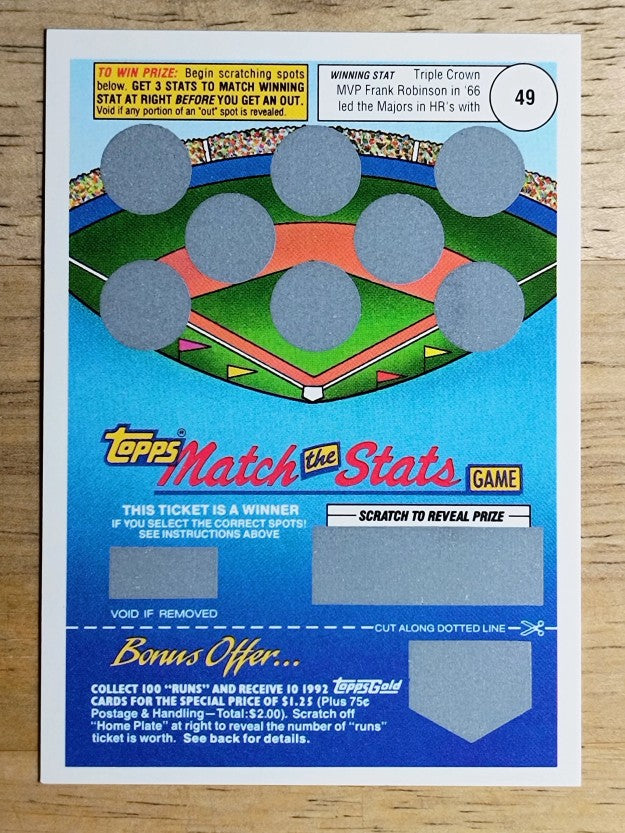 1992 Topps Gold Winner Scratch Cards #NNO Frank Robinson